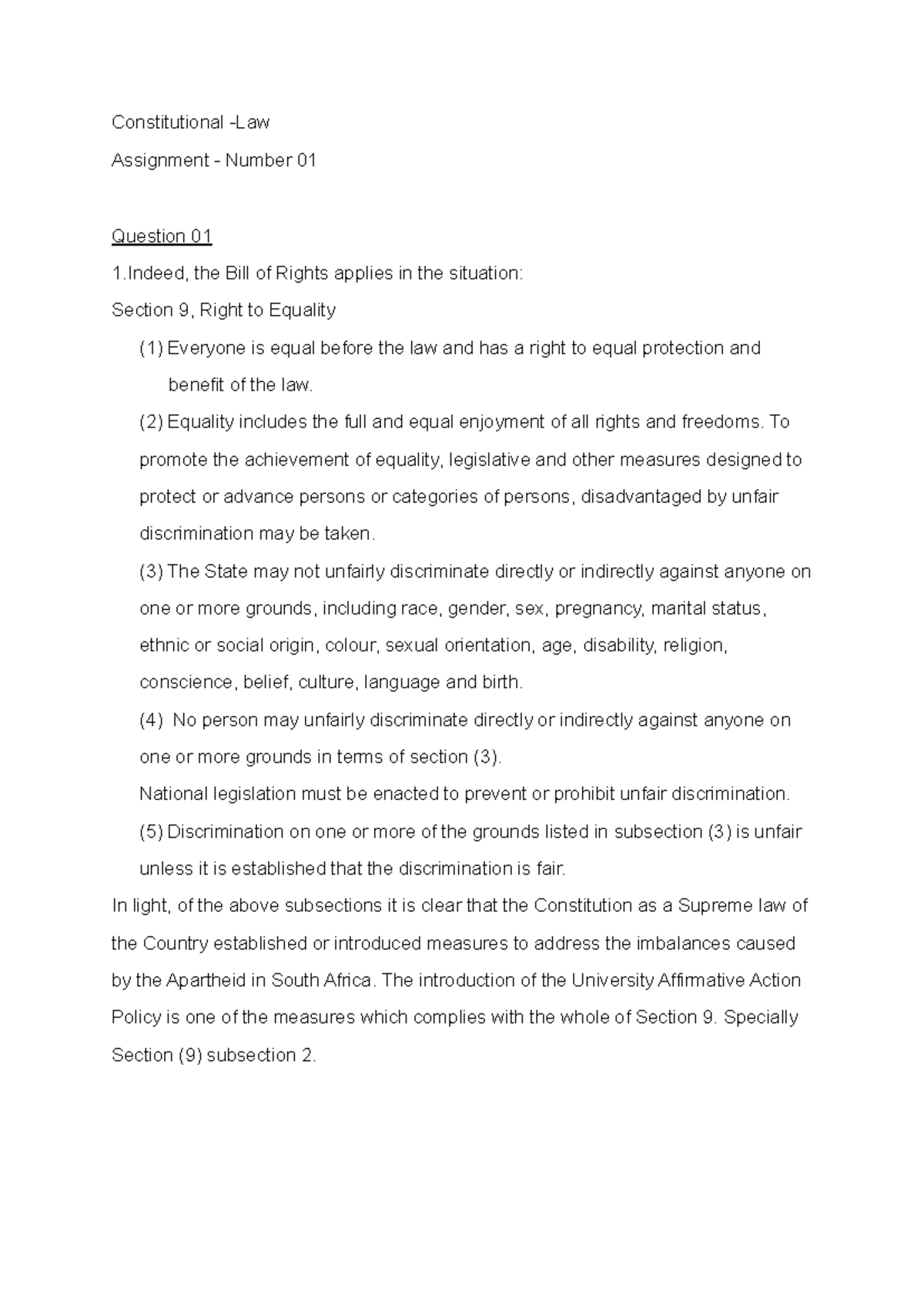 Constitutional Law Assignment No. 1: Bill of Rights Analysis - Studocu