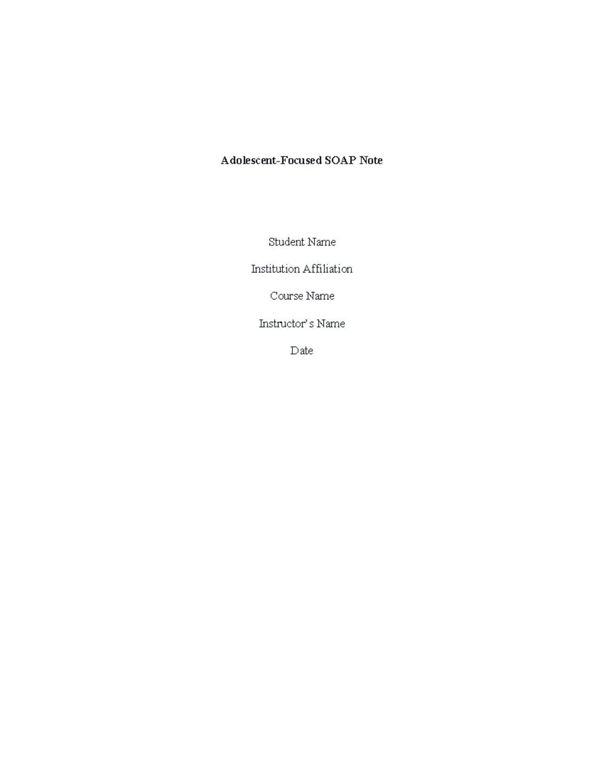 Adolescent SOAP Note for UTI Evaluation and Management - Studocu