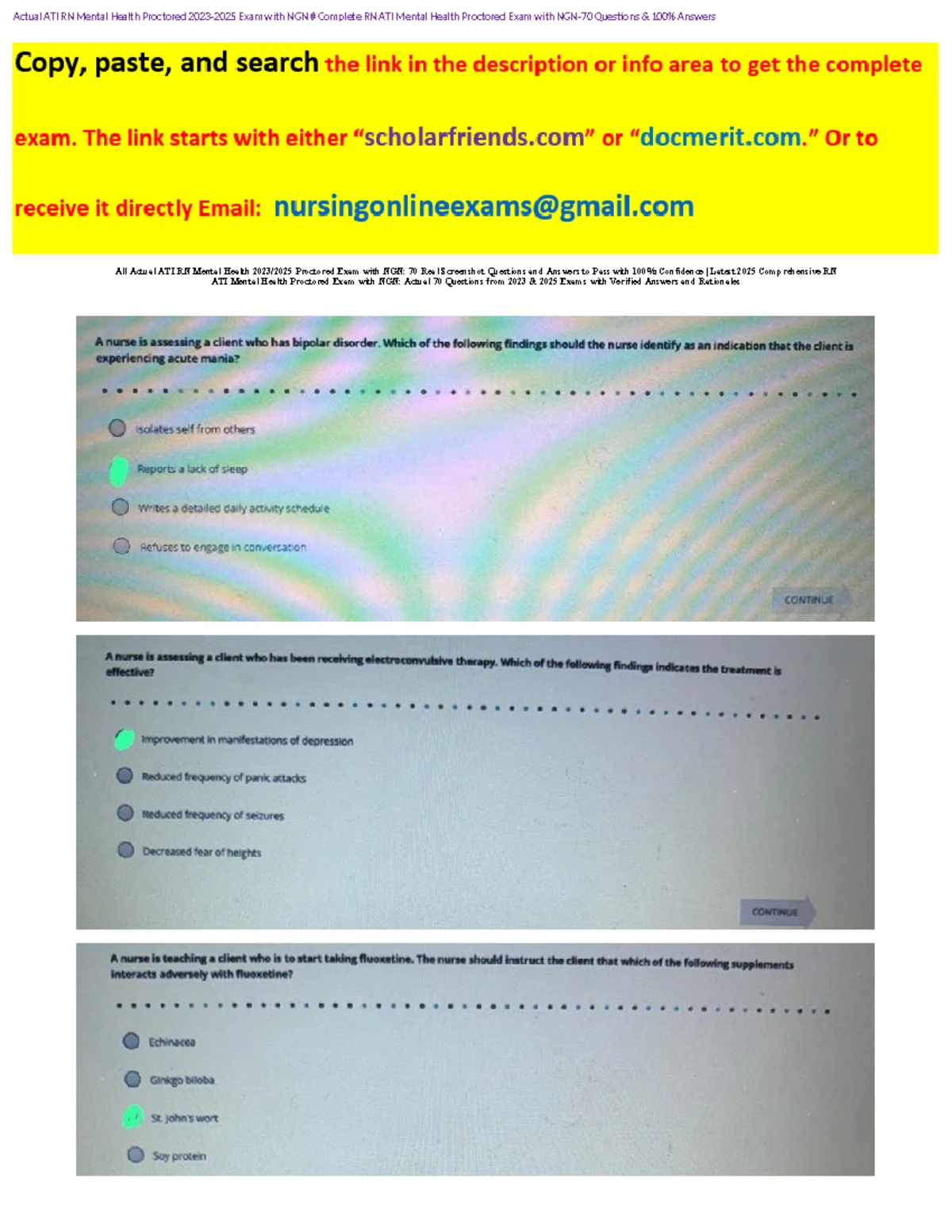 ATI RN Mental Health 20232025 Proctored Exam with NGN 70 Verified