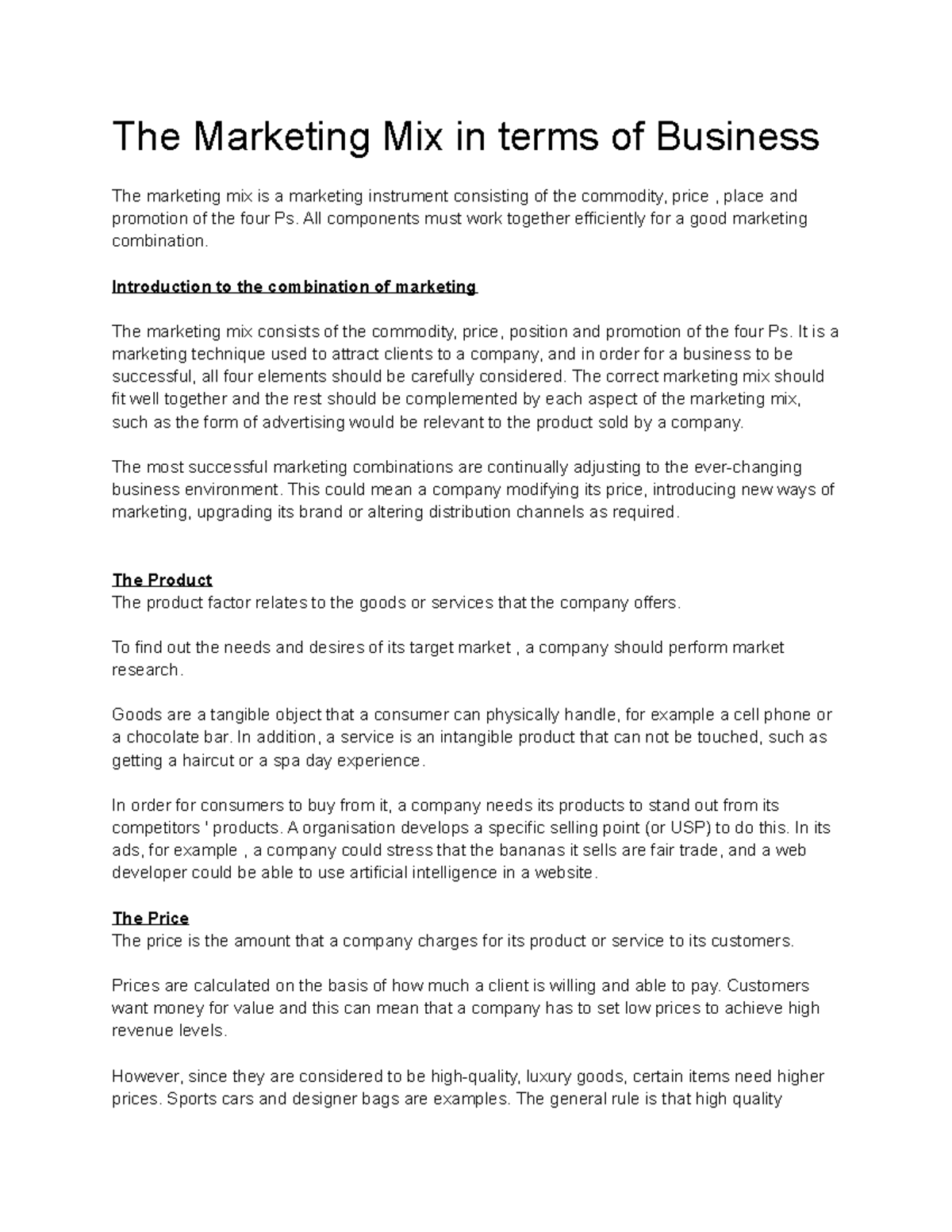 MK6002 The Marketing Mix: Analysis of the Four Ps in Business - Studocu