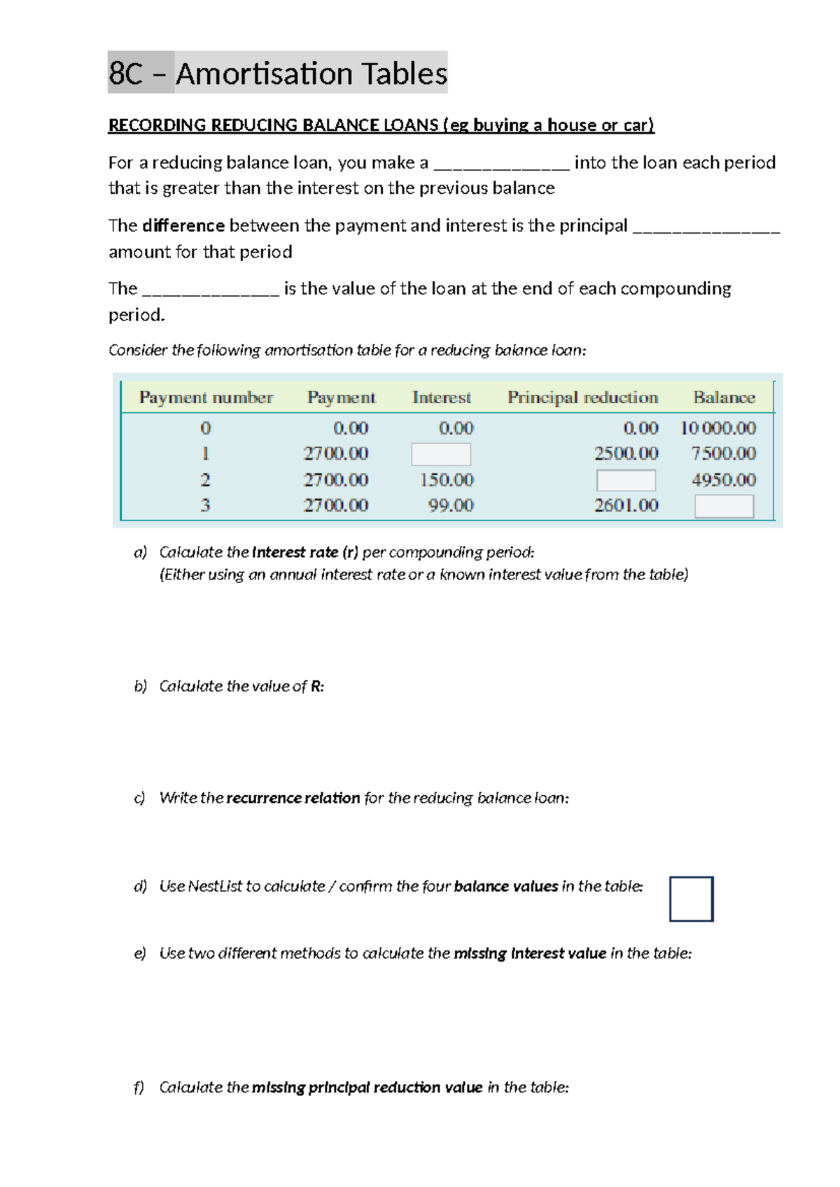 8C Amortisation Tables: Reducing Balance & Annuities Analysis - Studocu