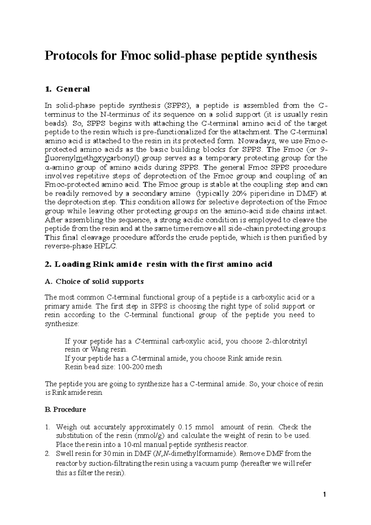 Fmoc Peptide Synthesis Protocol: BS3355 Guide - Studocu