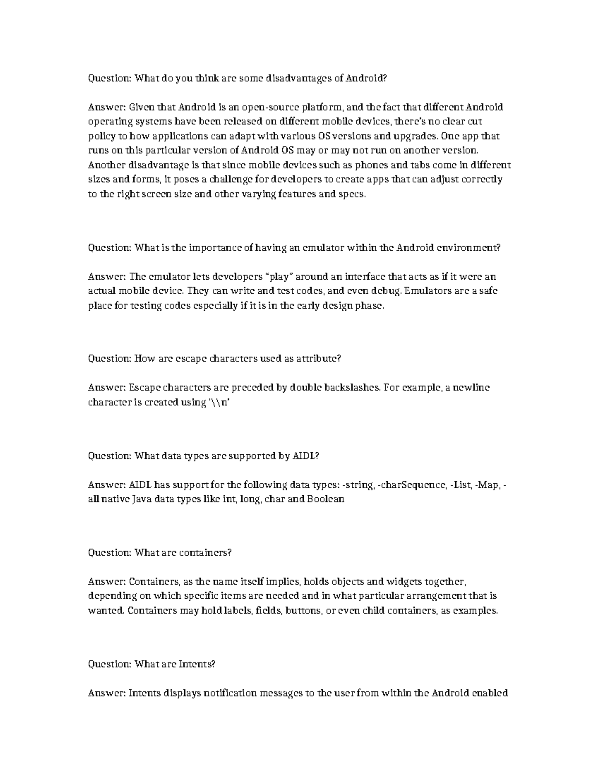 CS101 Android Development Lecture Notes: Disadvantages & Features - Studocu
