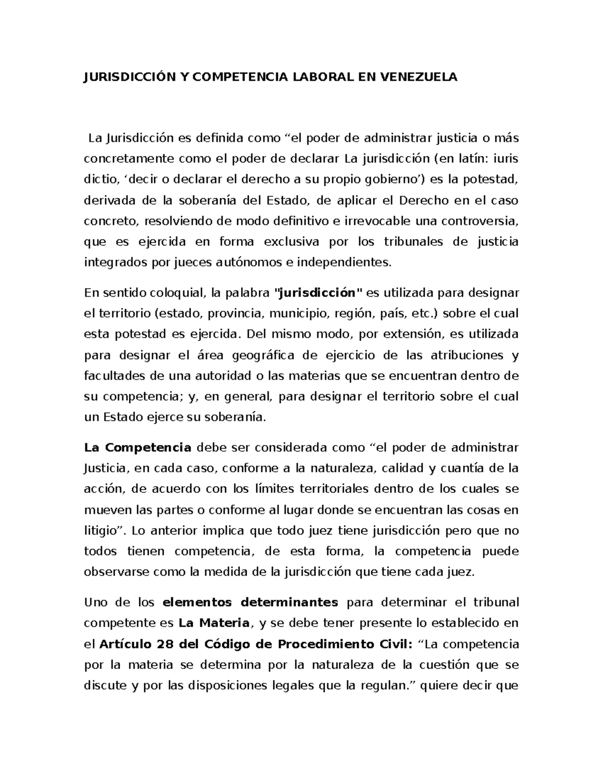 Jurisdicción y Competencia Laboral en Venezuela: Análisis y Estructura ...