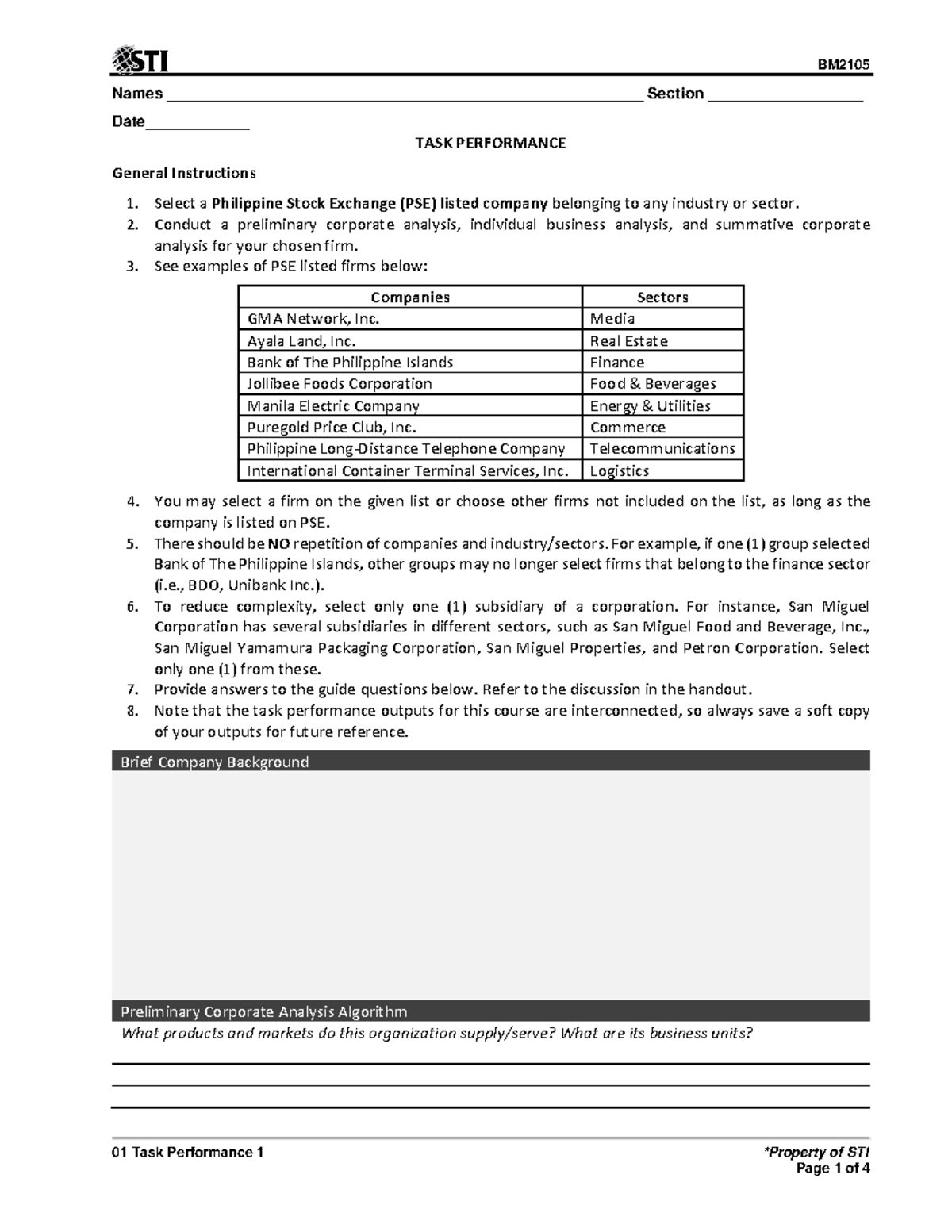 BM-01 Task Performance 1: Corporate Analysis of GMA Network - Studocu
