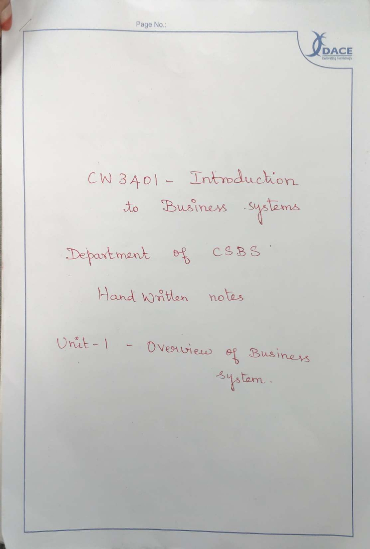 Unit 1 IBS - Introduction to Business Systems Notes (CW 3401) - Studocu