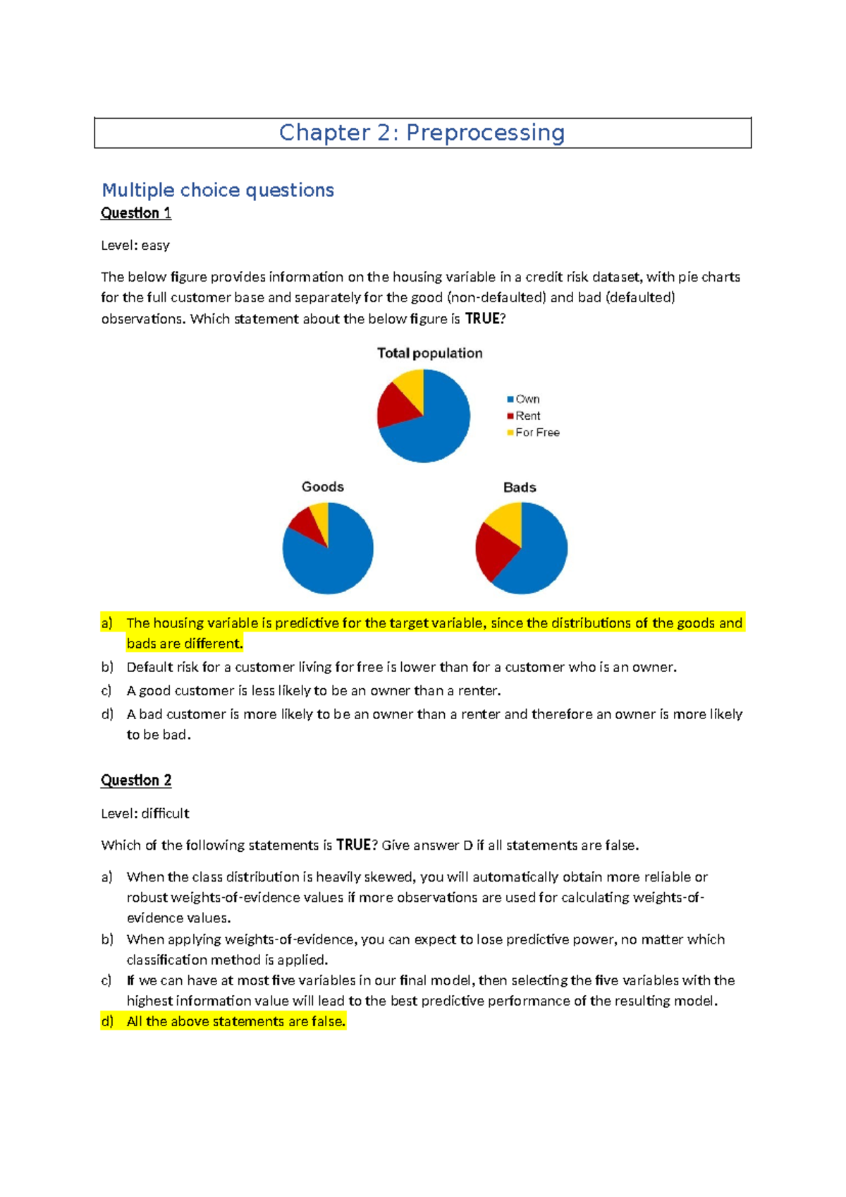 Chapter 2: Sample Questions & Solutions for MCQs on Credit Risk - Studocu