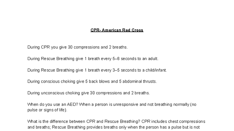 CPR Techniques and Guidelines - American Red Cross Overview - Studocu