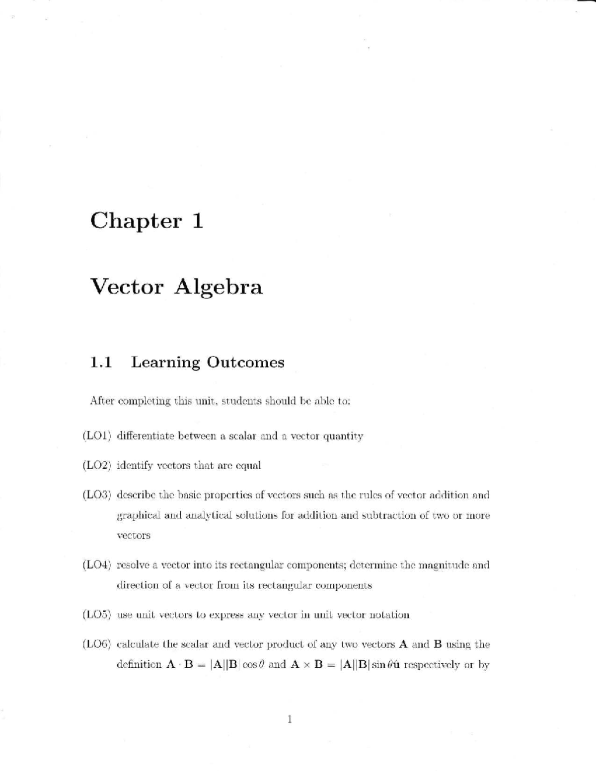 Chapter 1: Vector Algebra Overview - Studocu