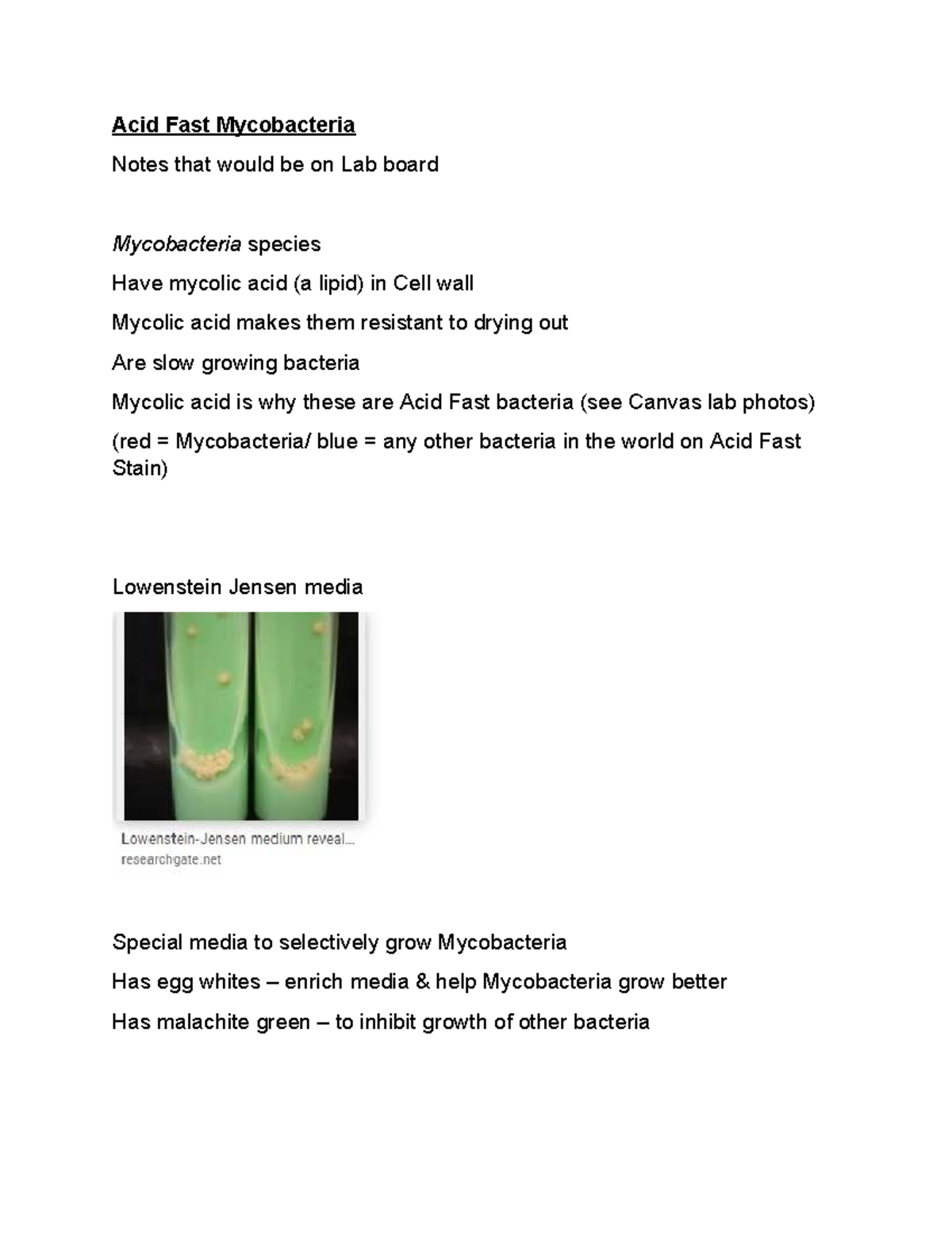 2020 MCB Lab Notes on Acid Fast Mycobacteria - Studocu