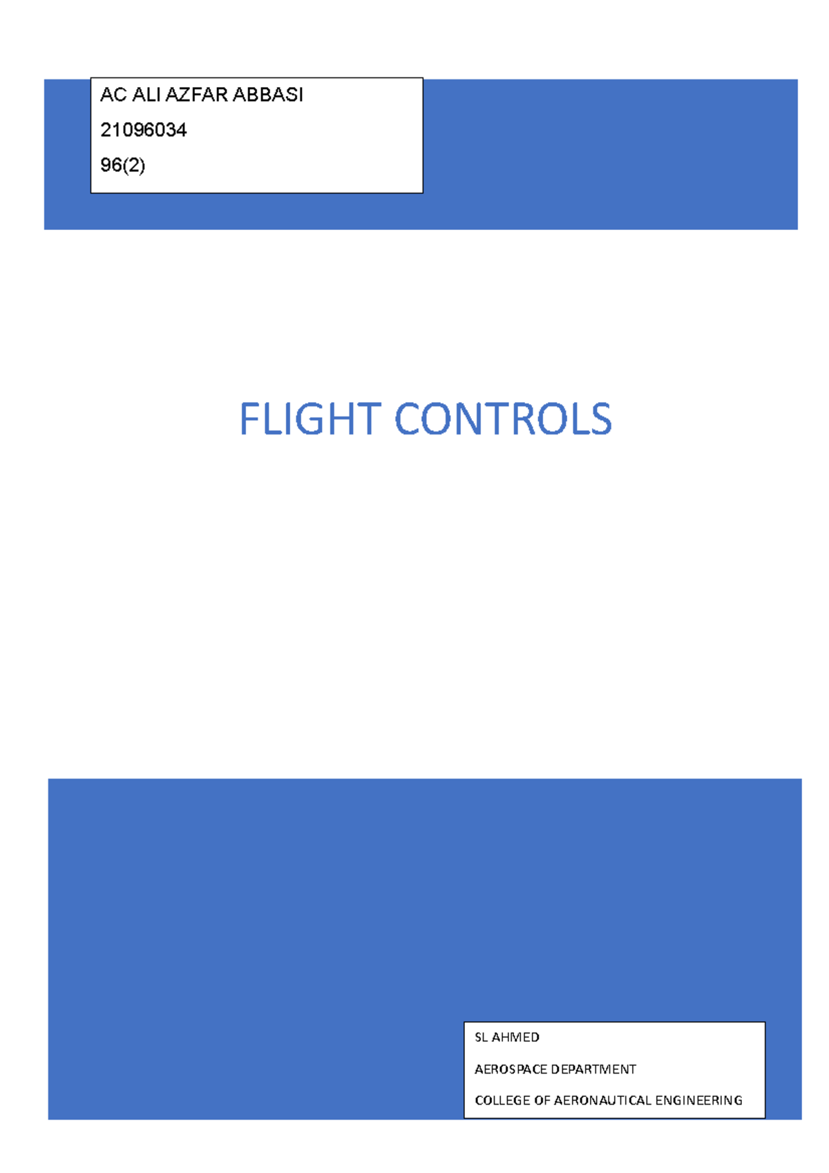 AE-101 Flight Control Systems Analysis - Assignment 4 - Studocu
