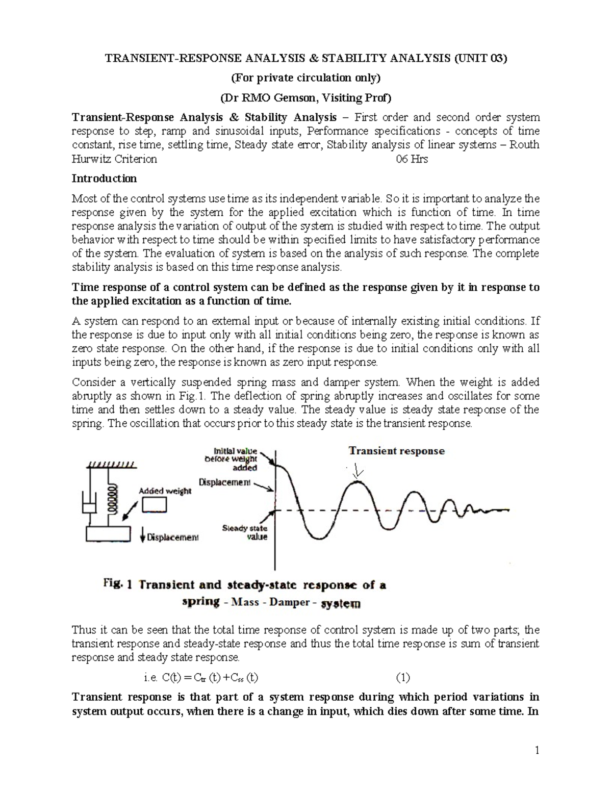 Stability Analysis of Control Systems (ASCS 14AE71) - Unit 03 - Studocu