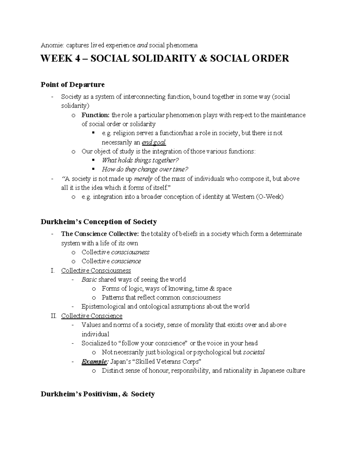 2263 WEEK 4 - Anomie, Social Solidarity, and Collective Conscience ...