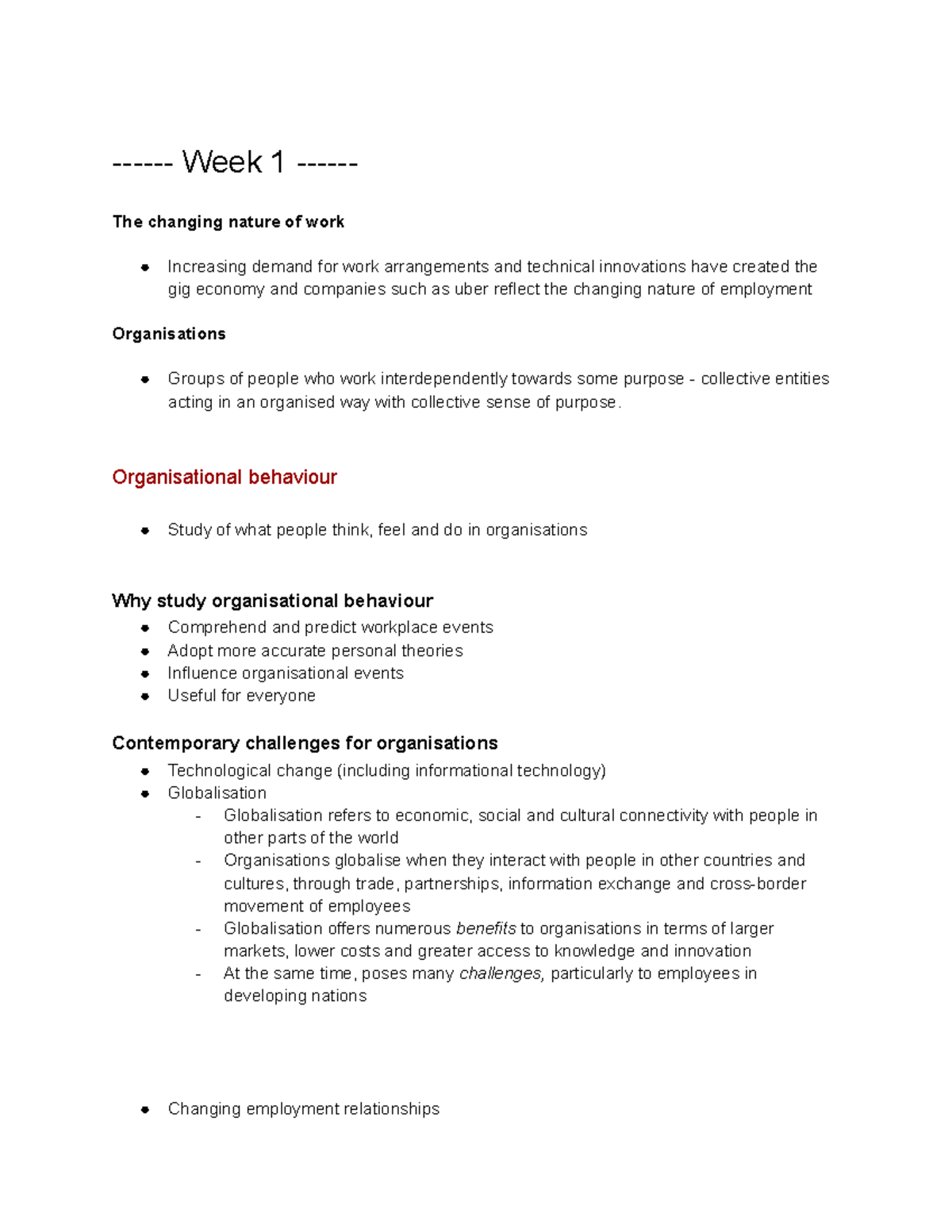 Organisational Behaviour - Week 1 - The changing nature of work ...
