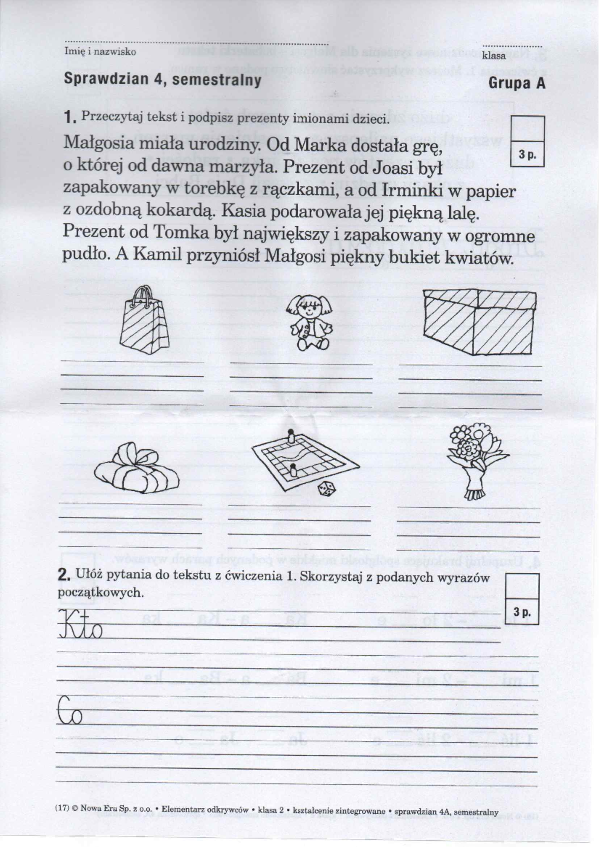 Sprawdzian 4A, semestralny - Imiona i prezenty dla Małgosi - Studocu