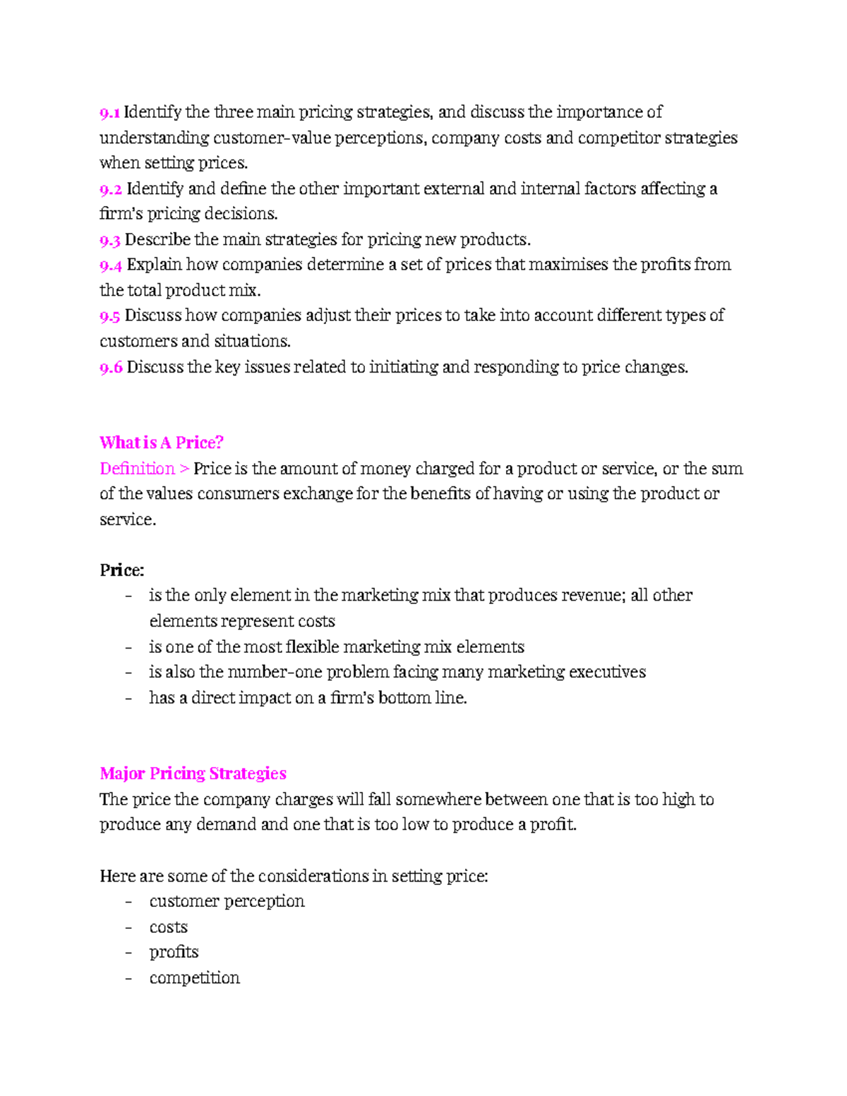 Week 9 Marketing Principles: Key Pricing Strategies & Considerations ...