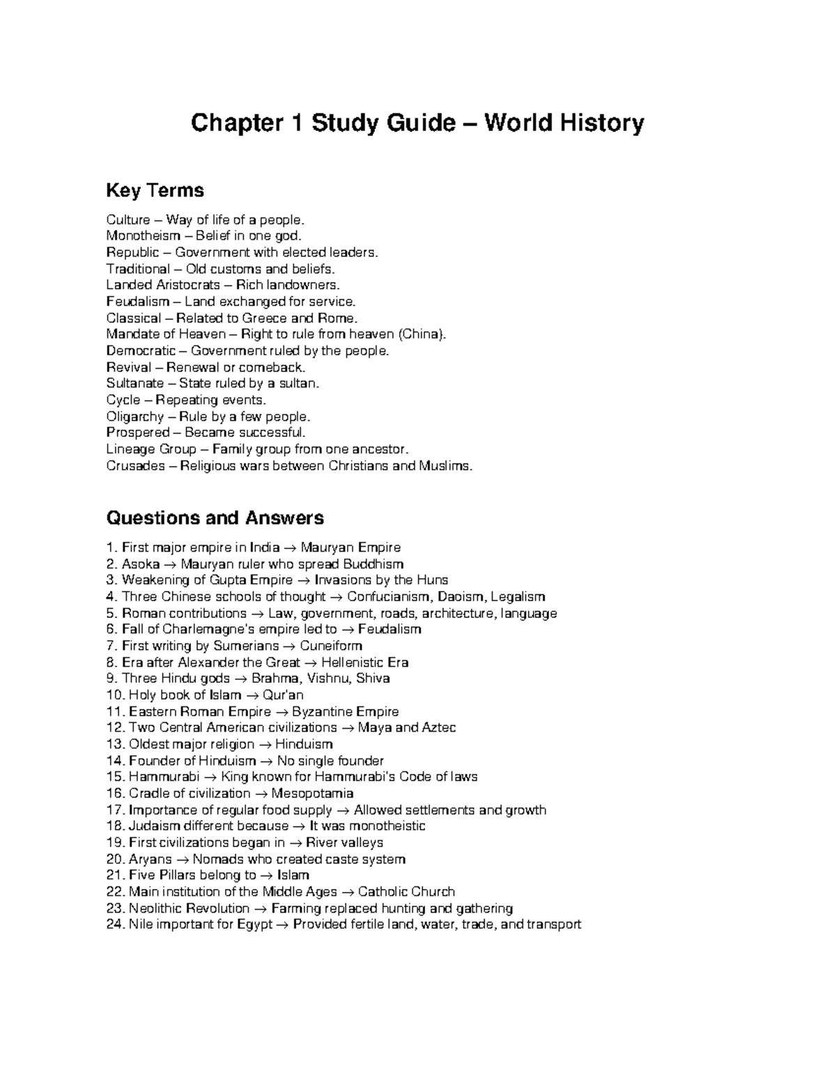 Chapter 1 Study Guide: Key Terms in World History - Studocu
