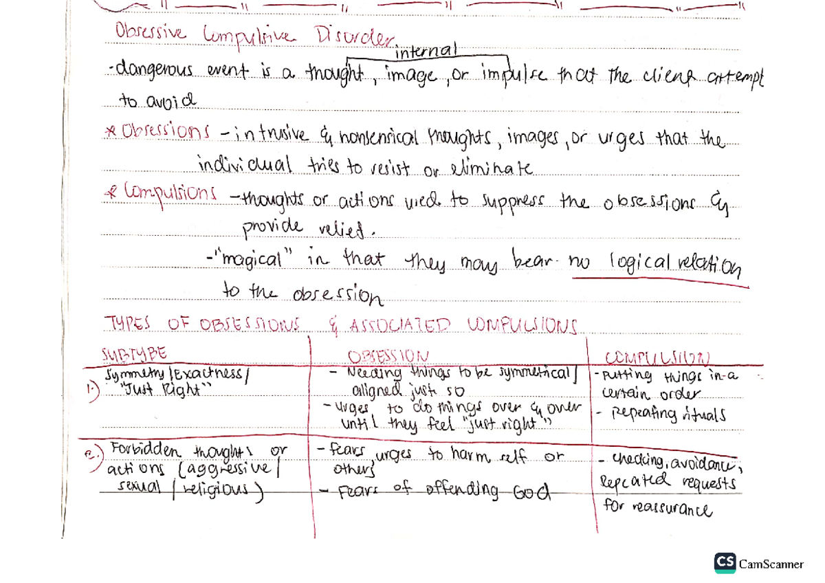 OCD Study Notes: Understanding Obsessive-Compulsive Disorder - Studocu