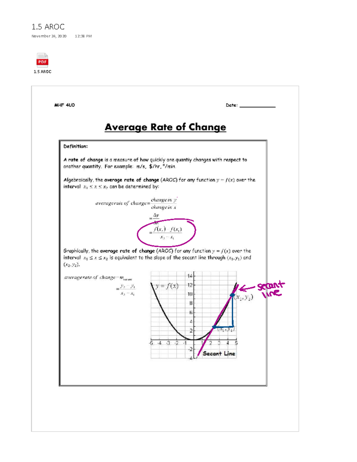 1.5 AROC Analysis and Examples for MHF 4UO - Nov 2020 - Studocu