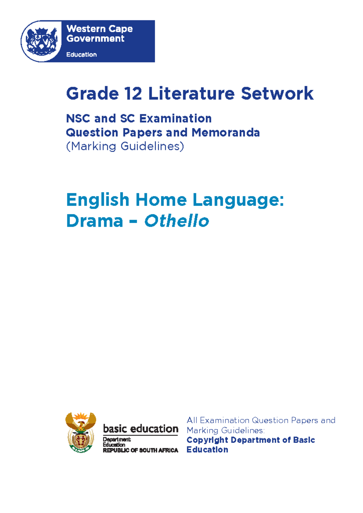 Grade 12 Literature Nsc Othello Essay Contextual Questions Studocu