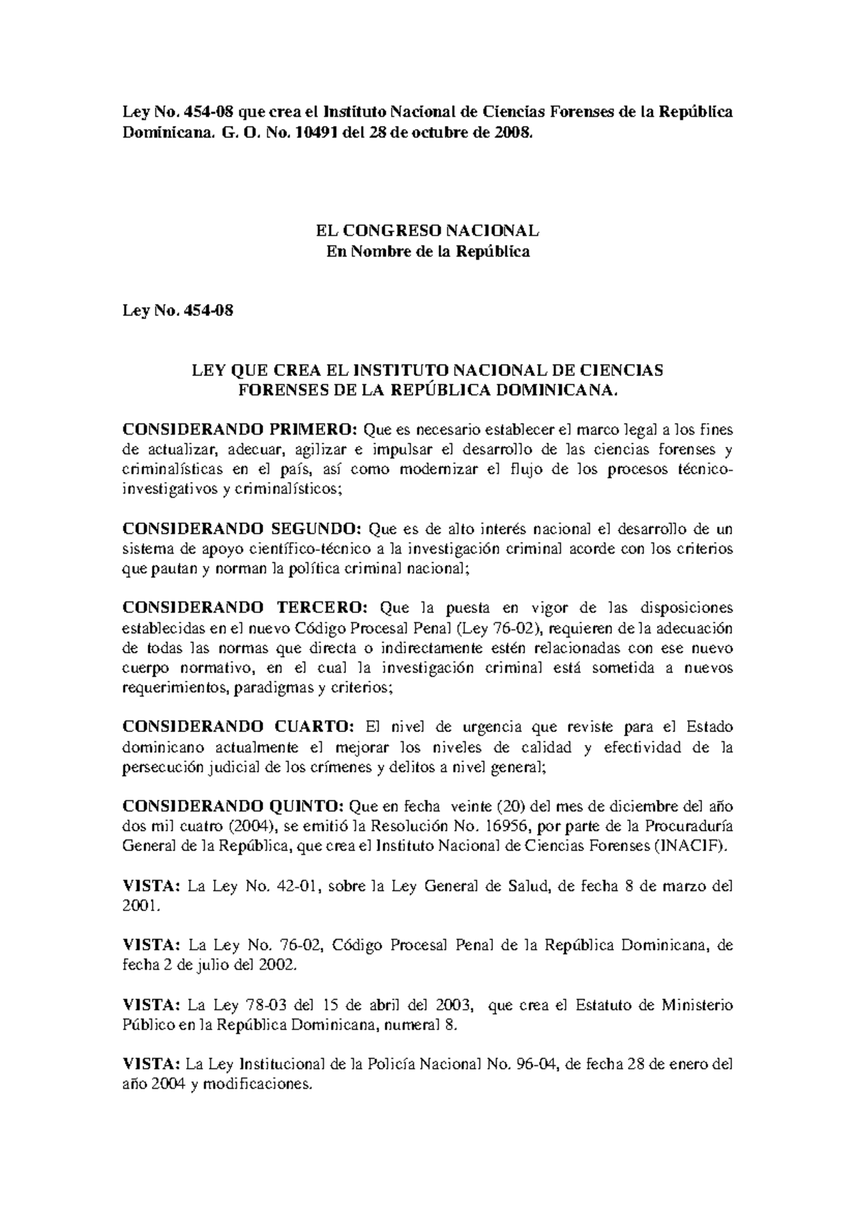 Ley No. 454-08: Creación del INACIF y su Función en la Justicia ...