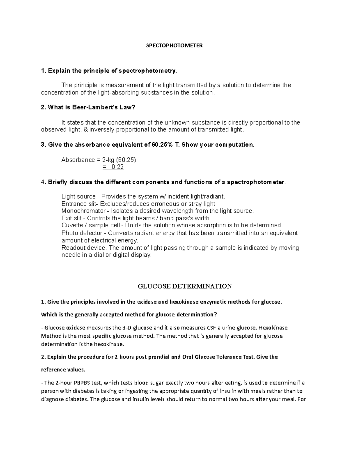 CC1 - Lab Report on Spectrophotometry and Glucose Determination - Studocu