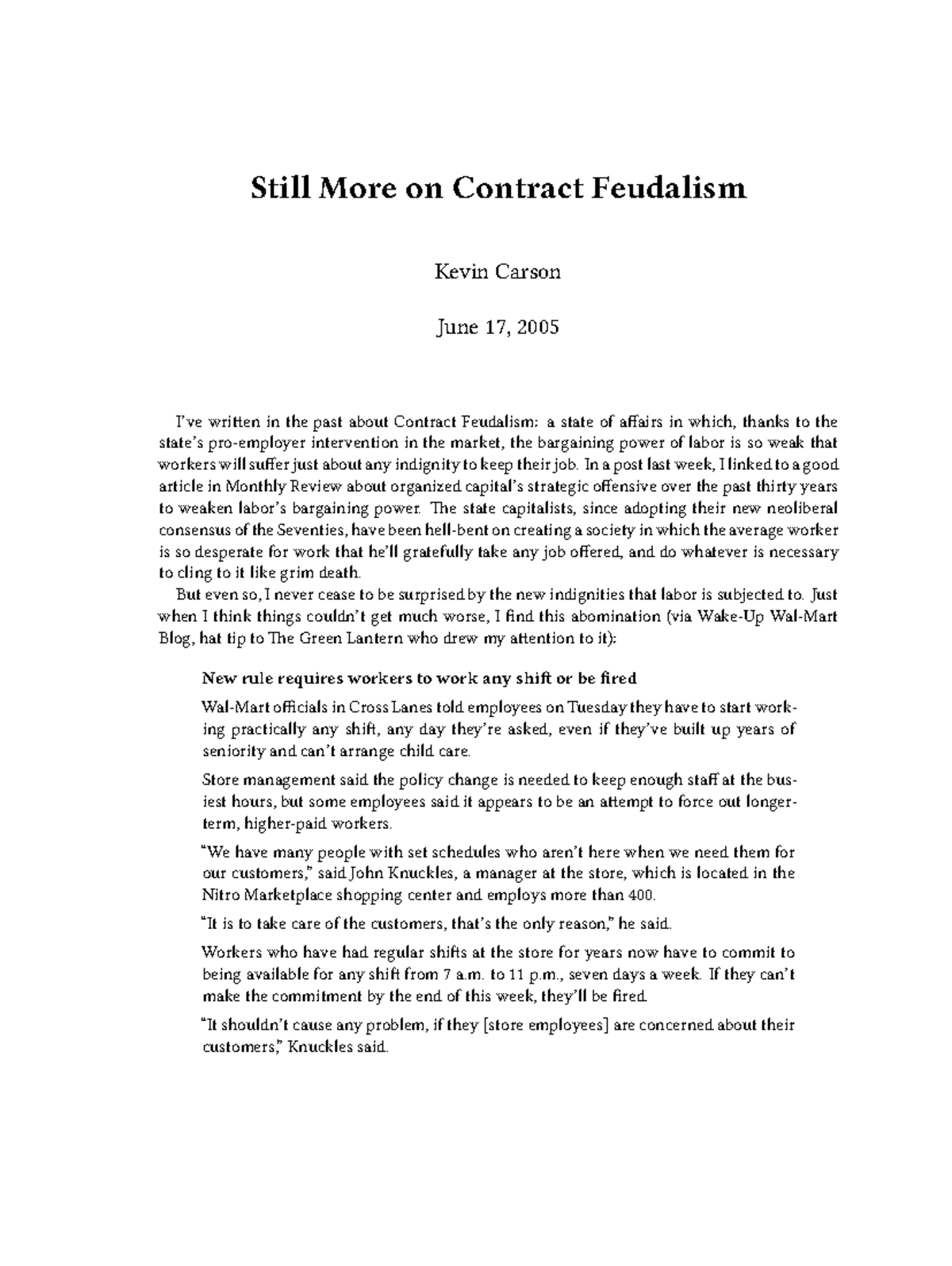 Kevin carson still more on contract feudalism - Still More on Contract ...