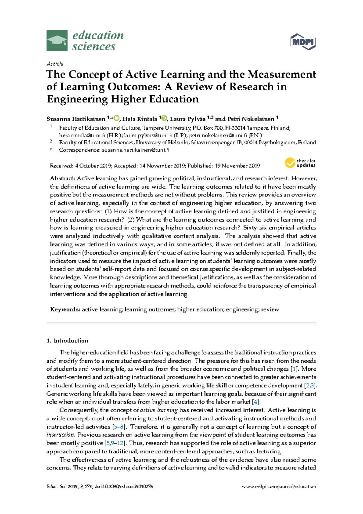 Active Learning in Engineering Higher Education: A Comprehensive Review ...