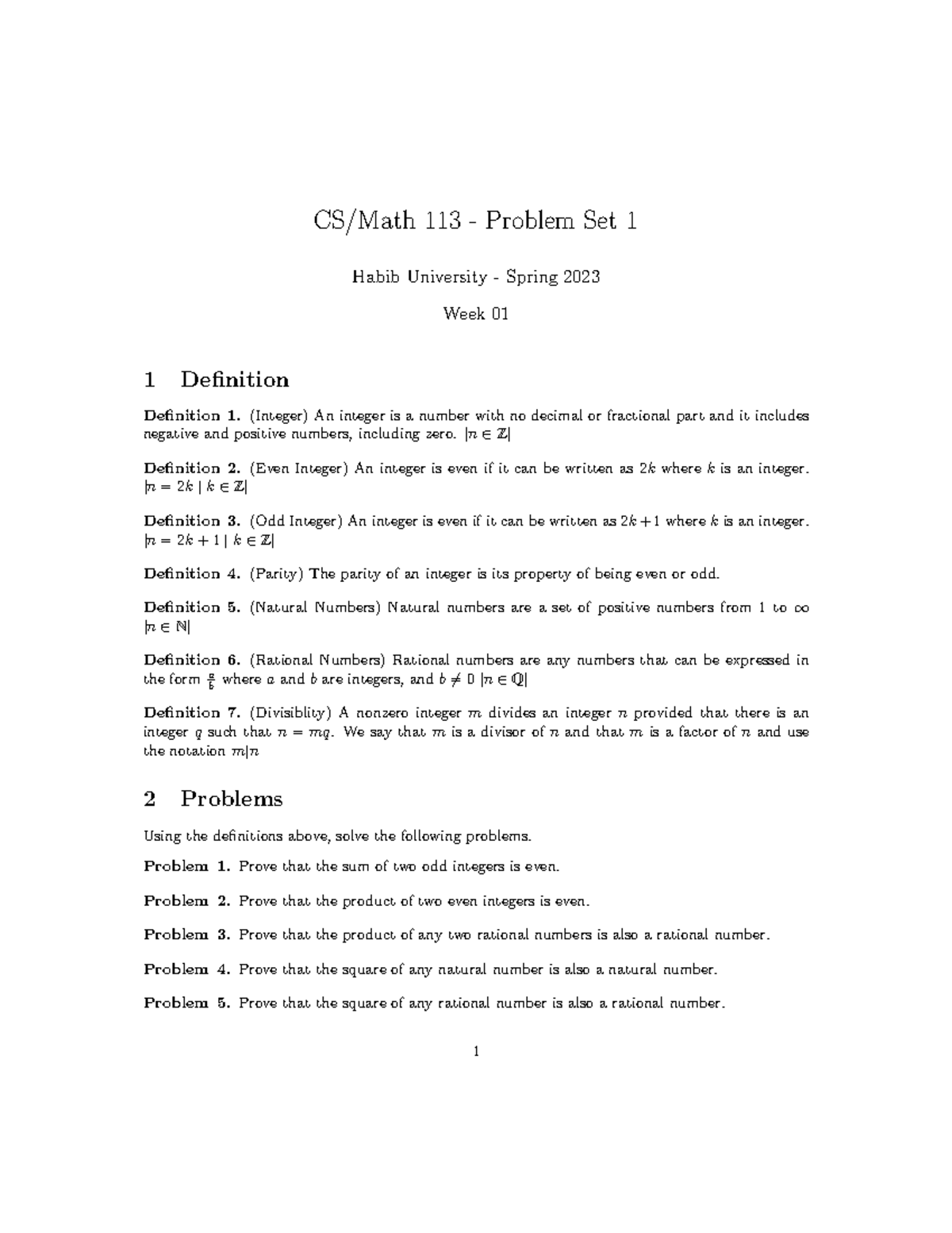 CS/Math 113 - Problem Set 1 Solutions for Spring 2023 - Studocu