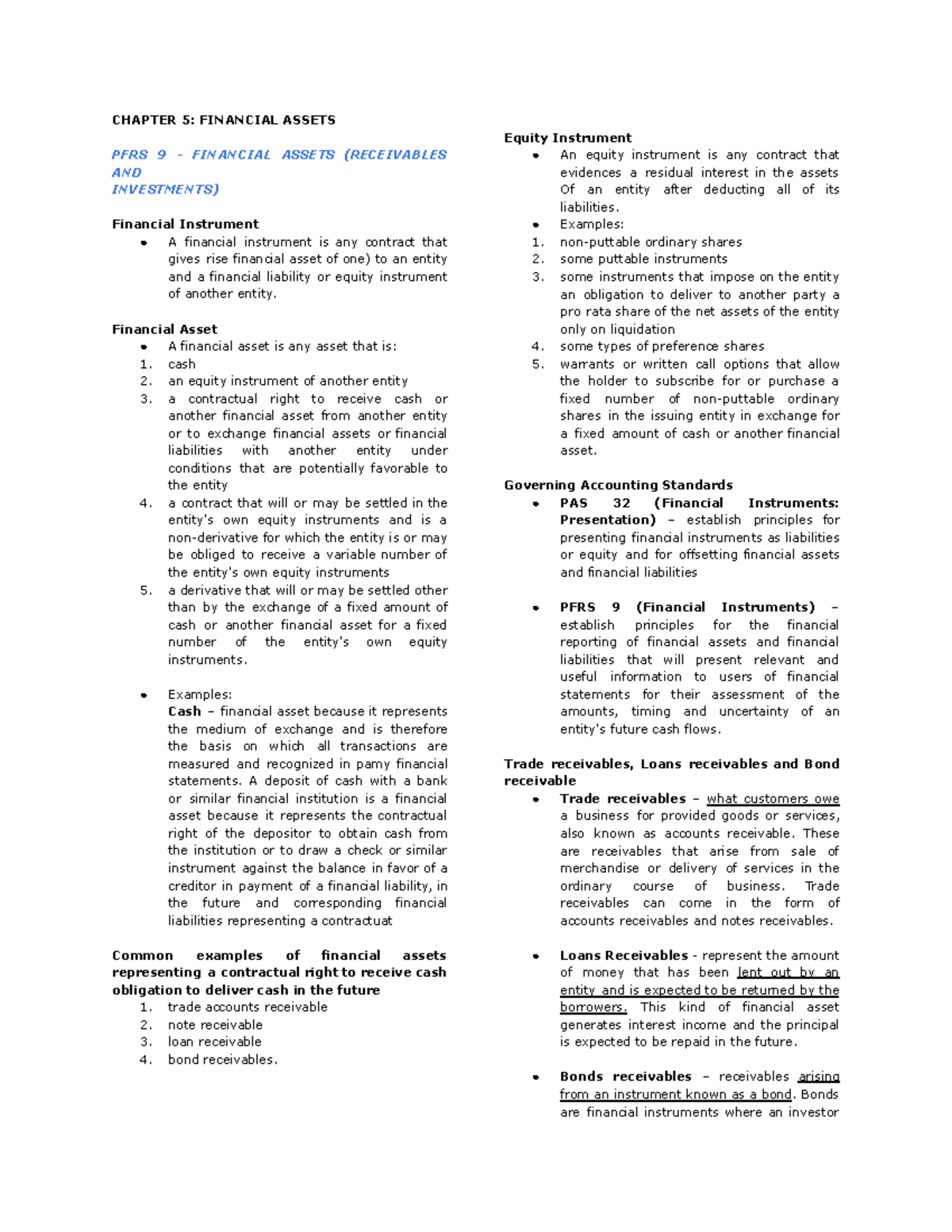 CFAS Notes - Chapter 5: Financial Assets and Their Valuation - Studocu