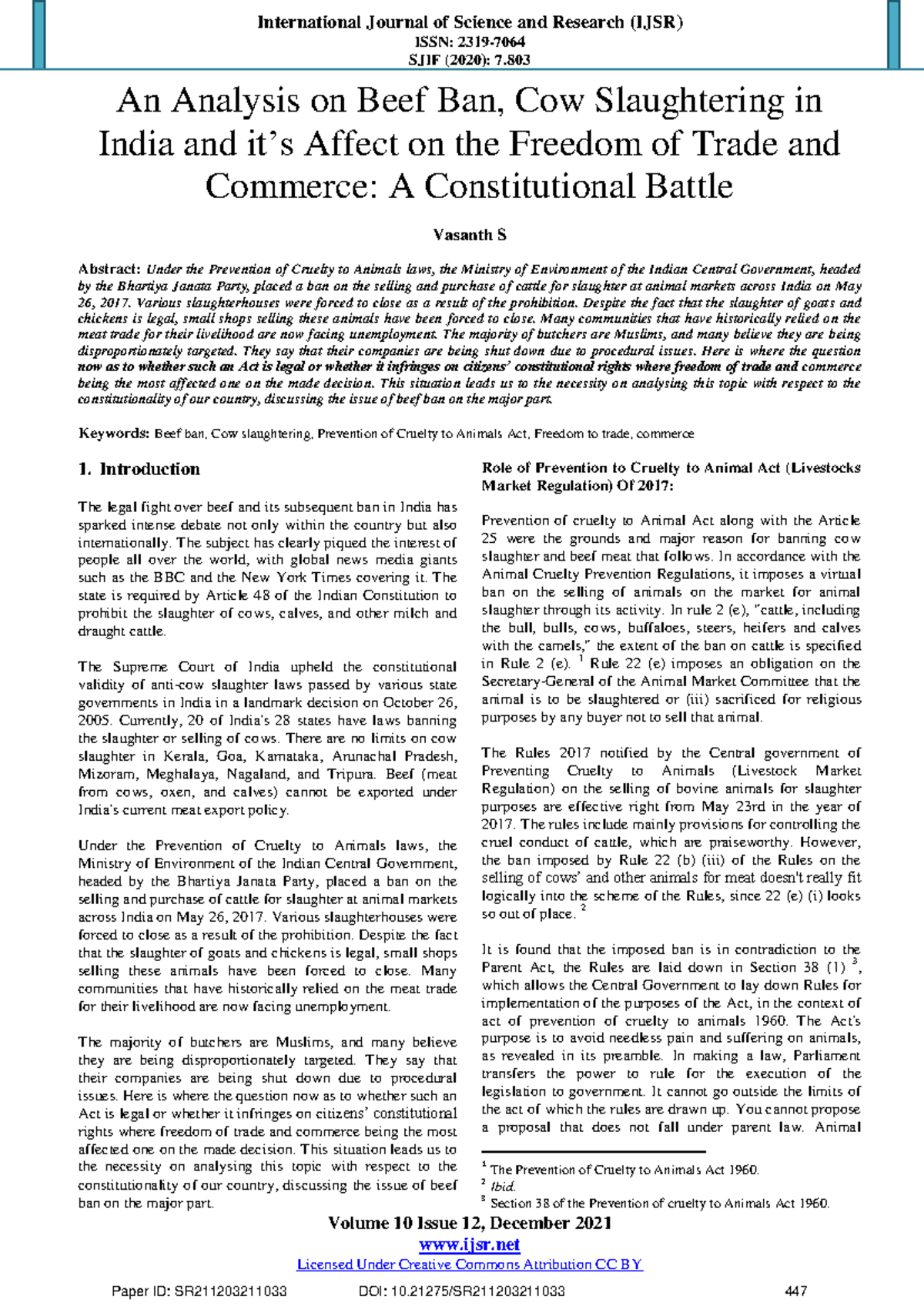 An Analysis of the Beef Ban and Cow Slaughtering in India ...