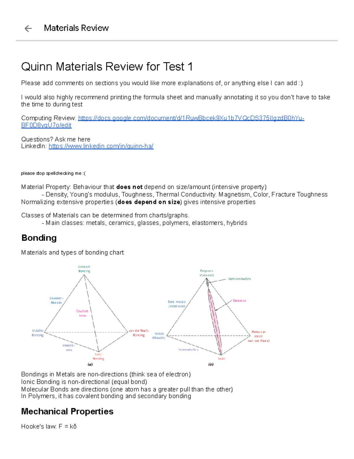 Materials Review for Test 1 - Key Notes and Concepts for Understanding ...