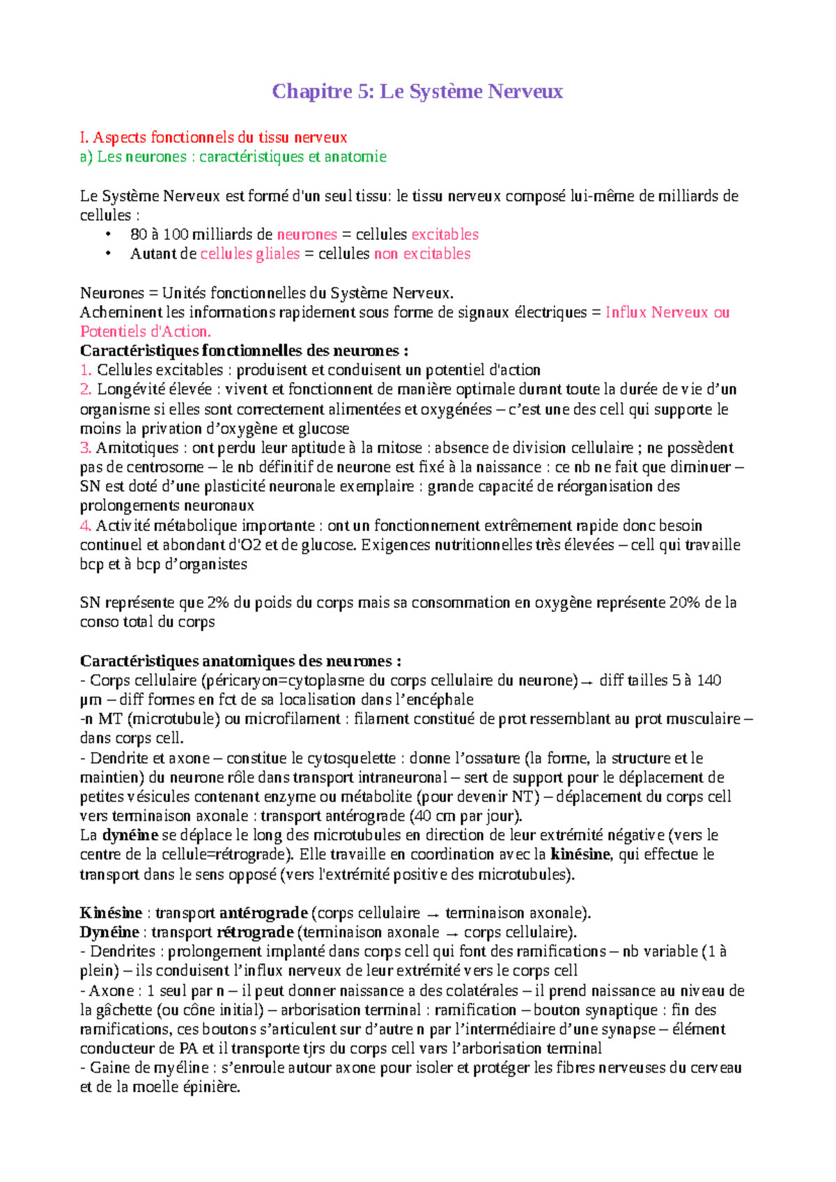 Chapitre 5 - Chapitre 5: Le Système Nerveux I. Aspects fonctionnels du ...