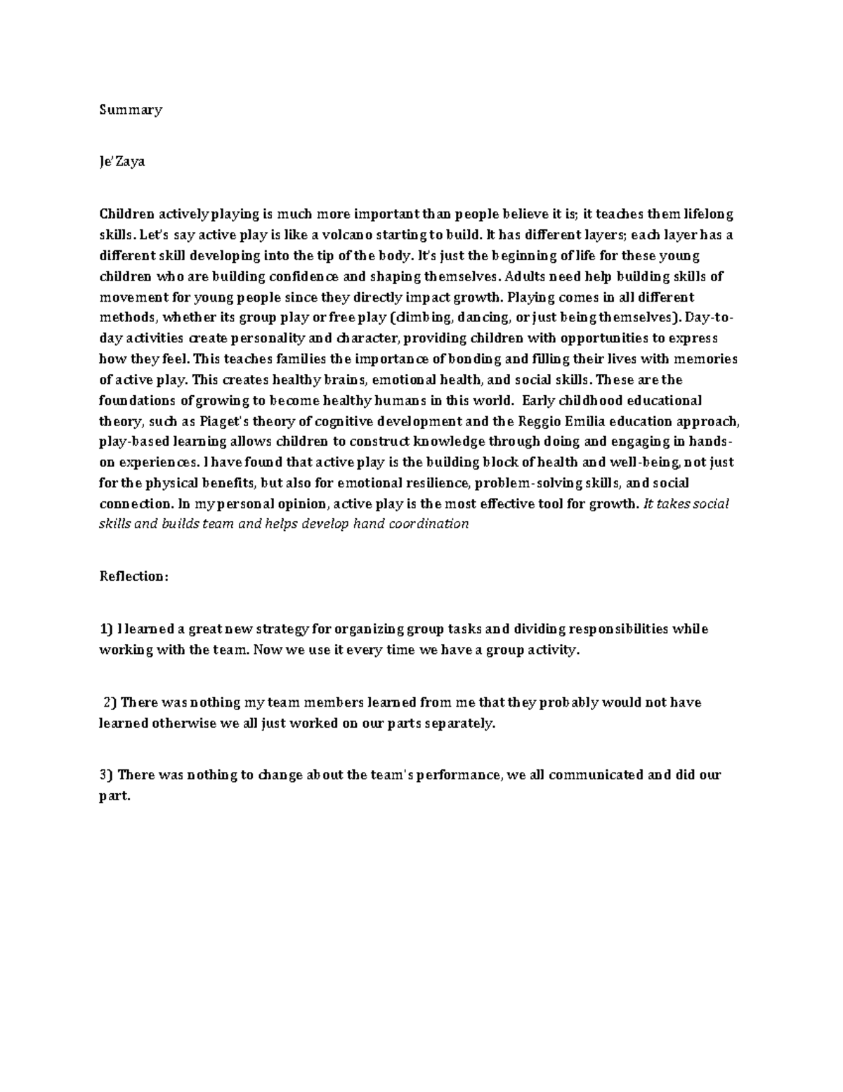 Active Play Summary: Building Lifelong Skills Through Play - Studocu