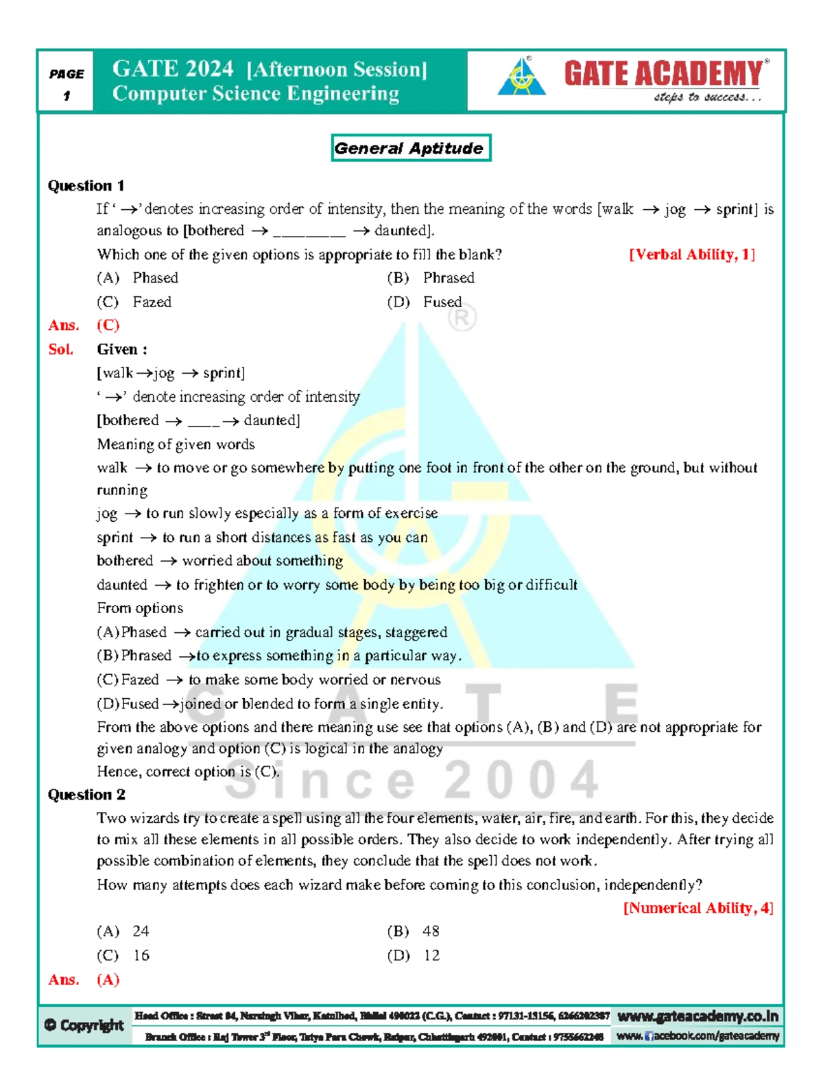 GATE 2024A - General Aptitude Questions and Solutions (Q.1 to Q.35 ...