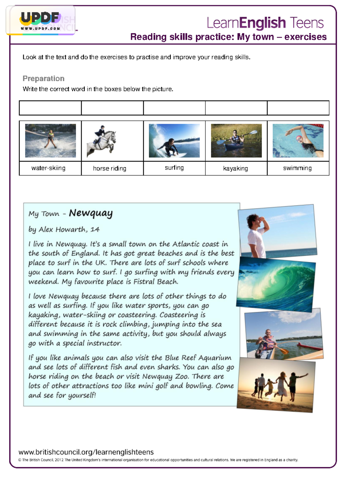 Reading Skills Practice: My Town Exercises for INGLES - Studocu