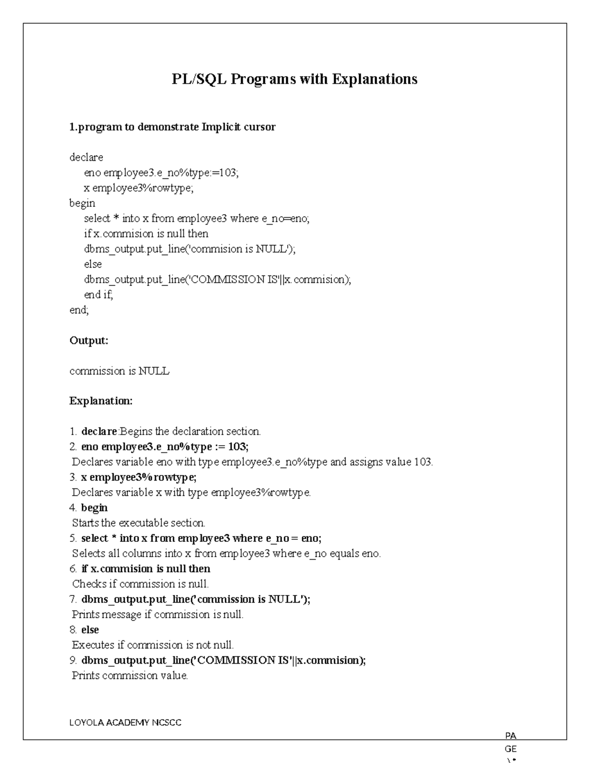 Explanations for PL SQL Programs - PA PL/SQL Programs with Explanations ...