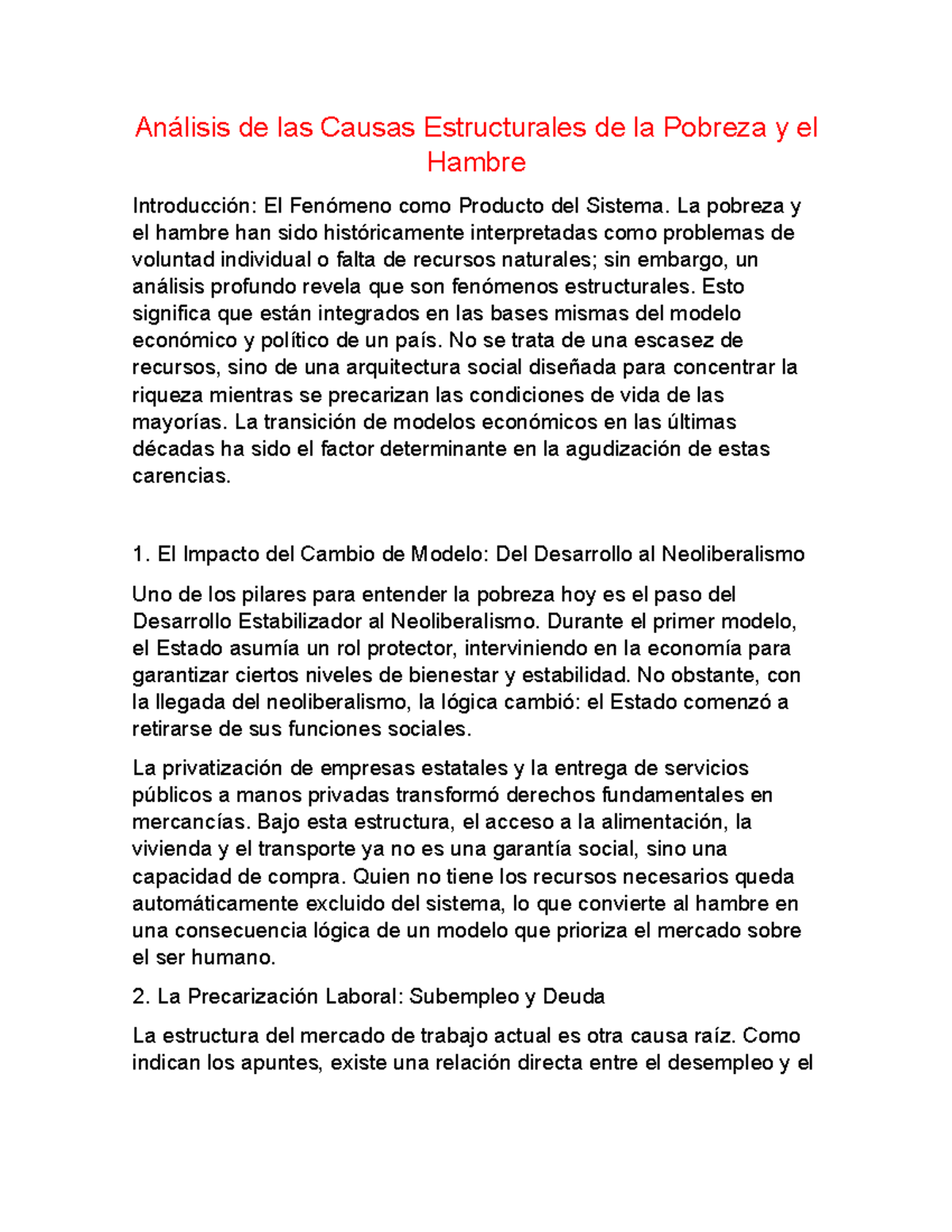 Análisis Estructural de la Pobreza y el Hambre - Document 2 - Studocu