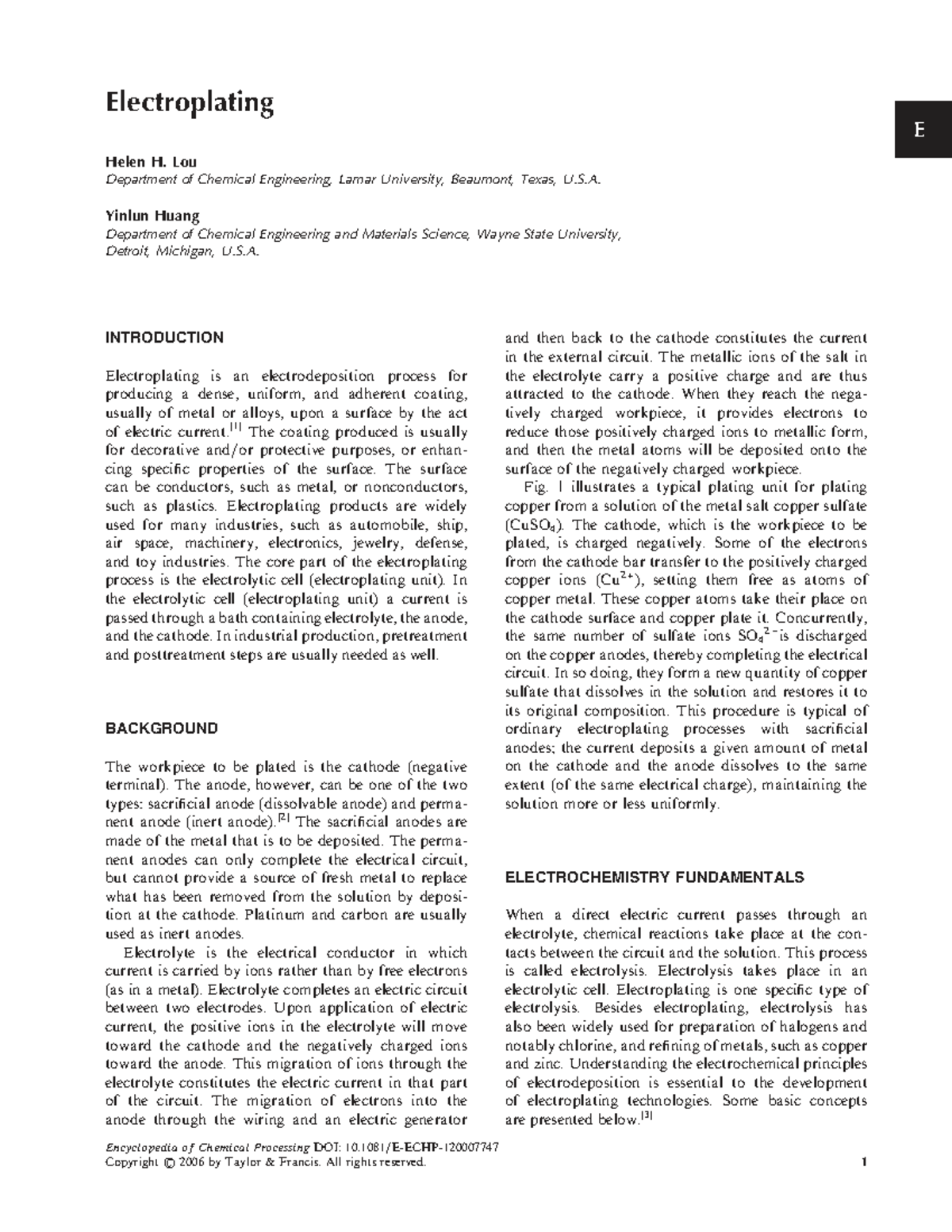 Electroplating Processes and Principles - Wayne SU - Studocu