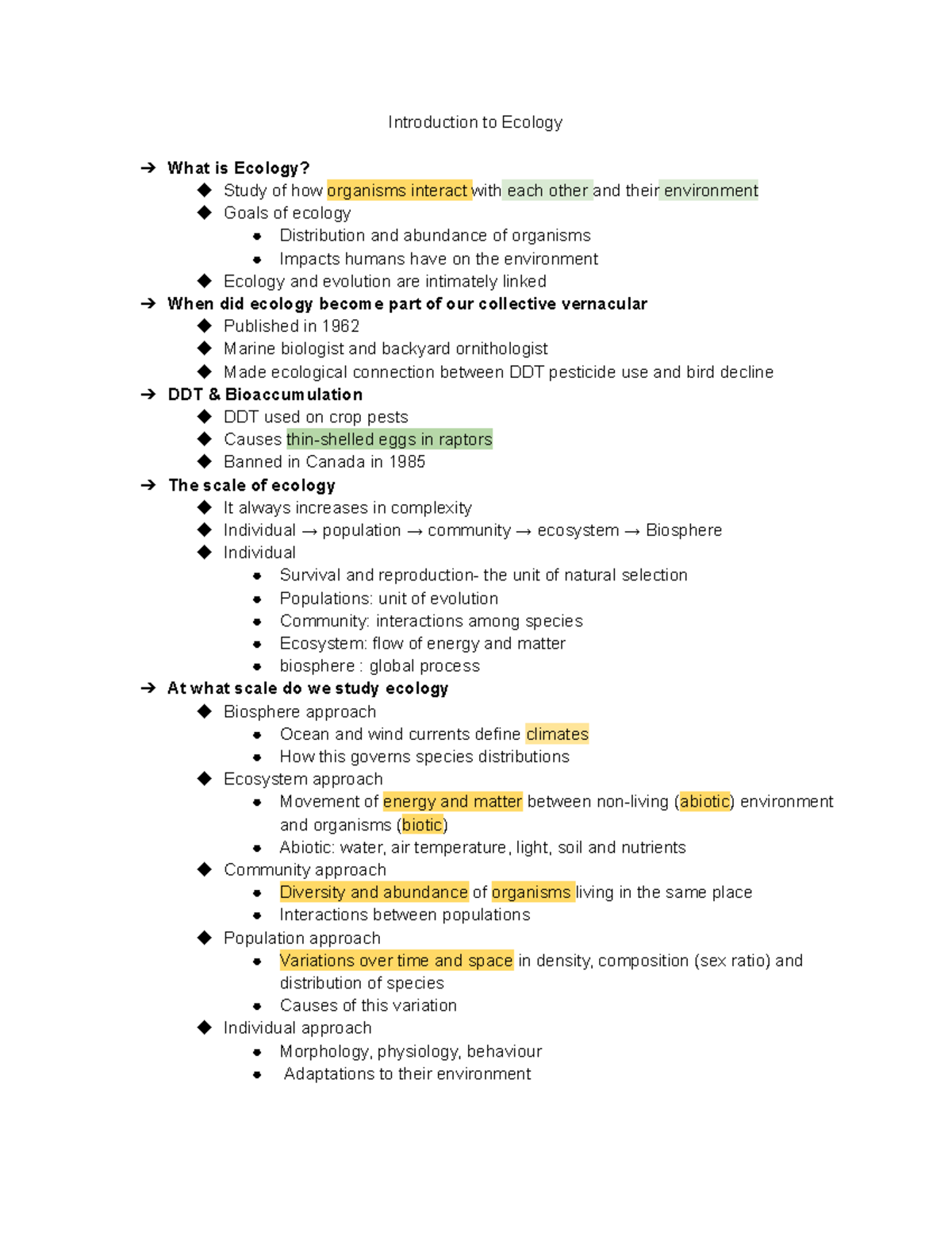 BLG 144 Final Exam Notes: Introduction to Ecology Concepts - Studocu