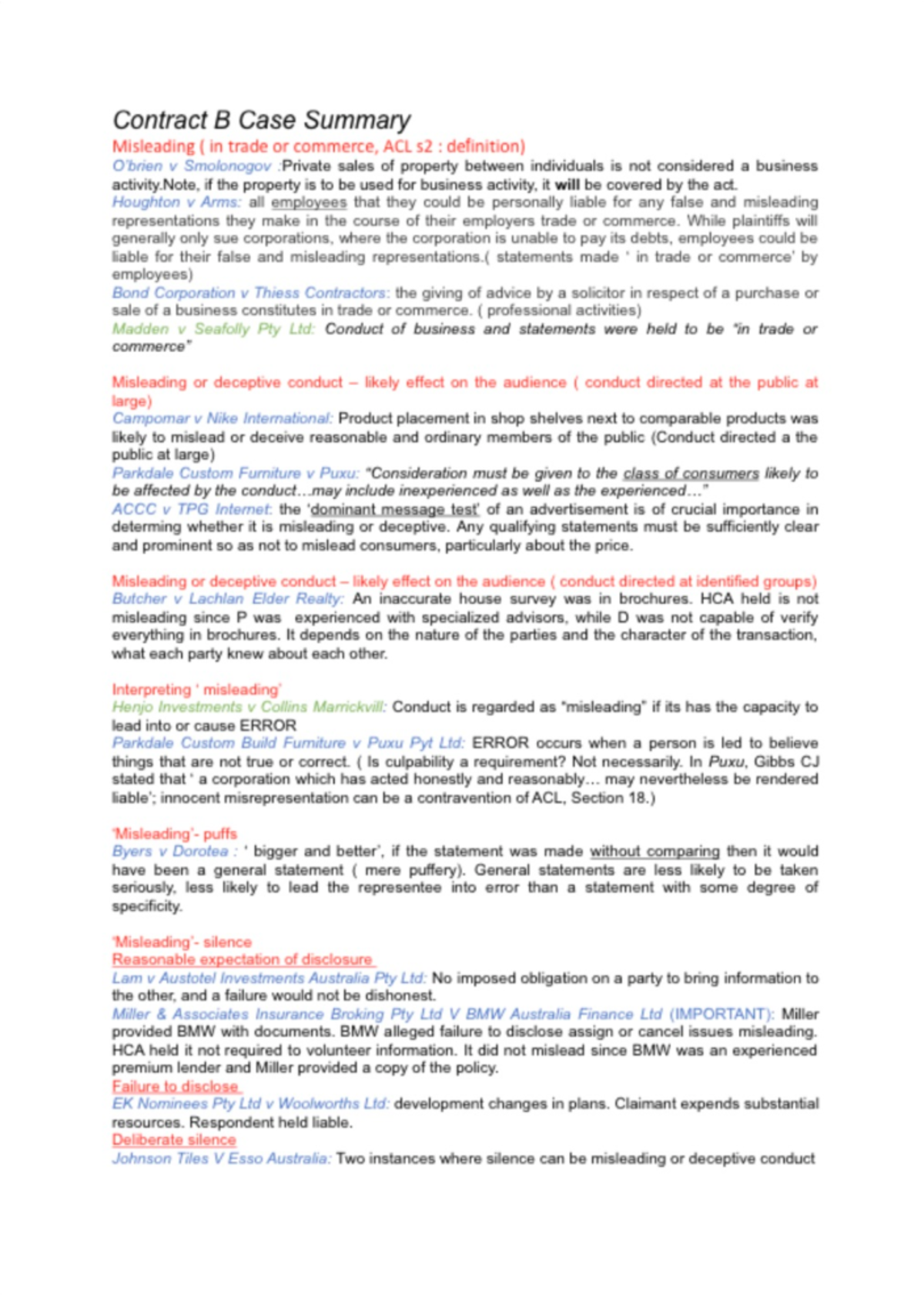 Contract B Cases - Case summaries copied - Contract B Case Summary ...