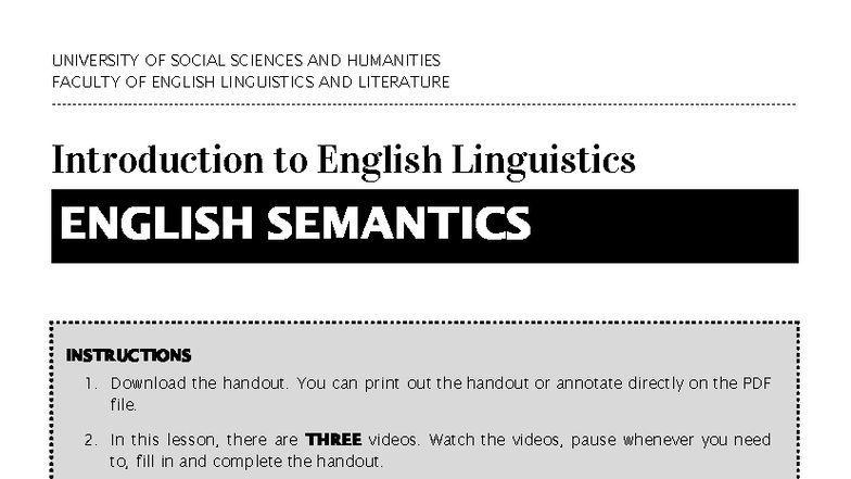 ENGLISH SEMANTICS HANDOUT - INTRODUCTION TO LINGUISTICS - Studocu