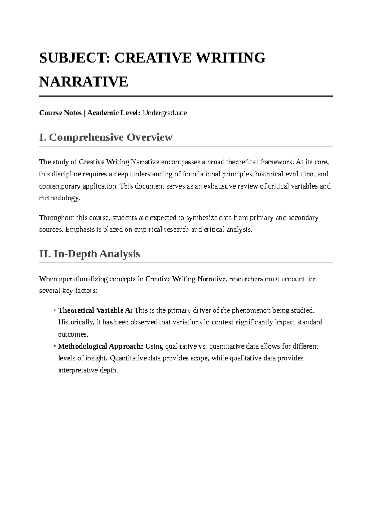 Creative Writing Narrative Course Notes: Comprehensive Overview and ...