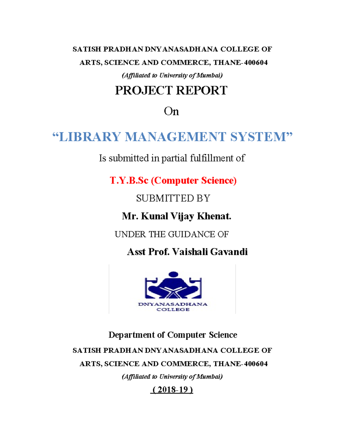 Final Project Report: Library Management System for T.Y.B.Sc CS - Studocu