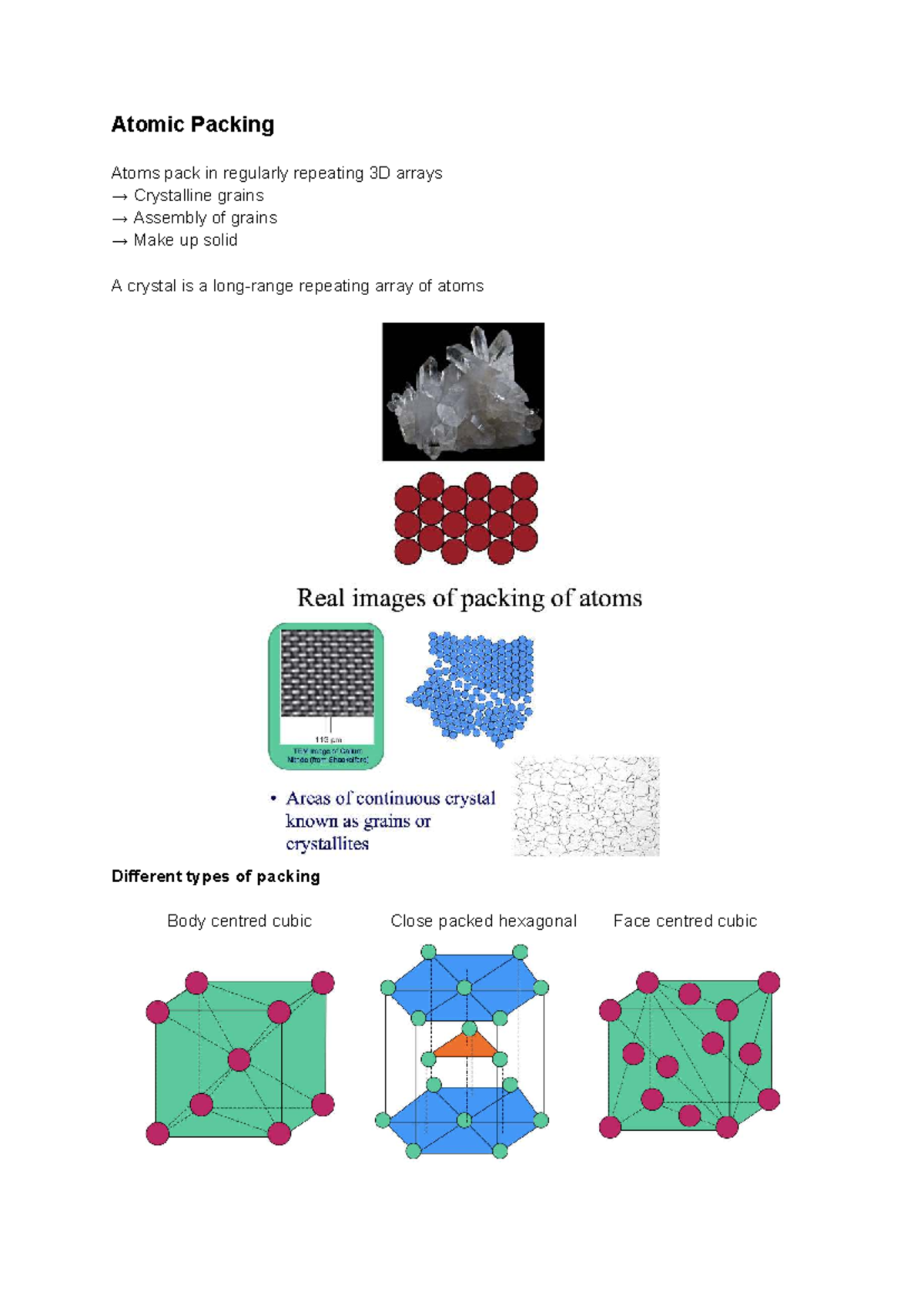 Week 2 Lecture 1: Atomic Packing and Crystalline Structures - Studocu