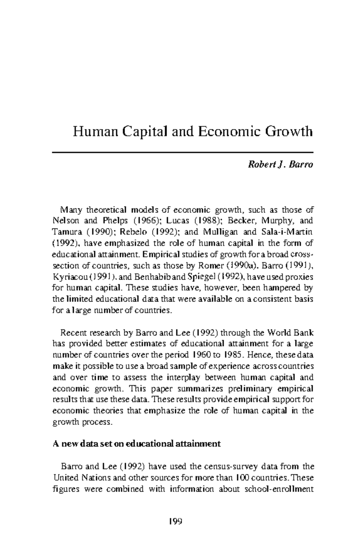 Human Capital and Economic Growth: Insights from Barro (1992) - Studocu