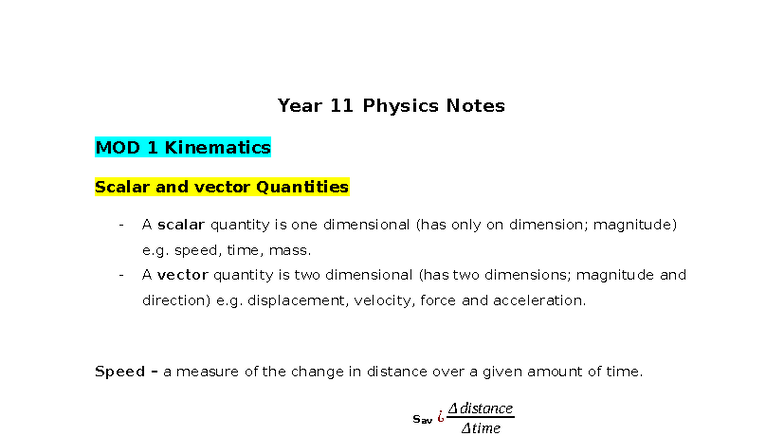 Year 11 Physics Notes: MOD 1 Kinematics & Dynamics Overview - Studocu