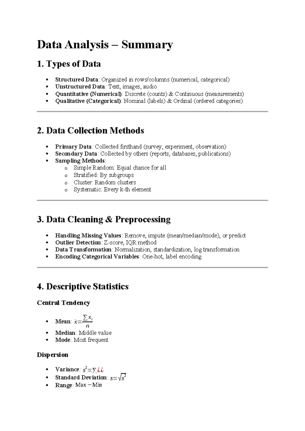 Data Analysis Summary: Types, Methods, and Statistics - Studeersnel