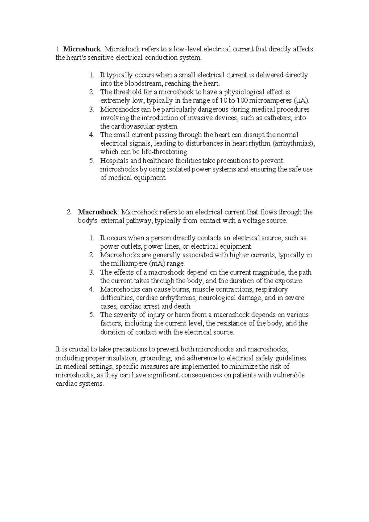 Microshock and Macroshock: Understanding Electrical Risks in Healthcare -  Studocu