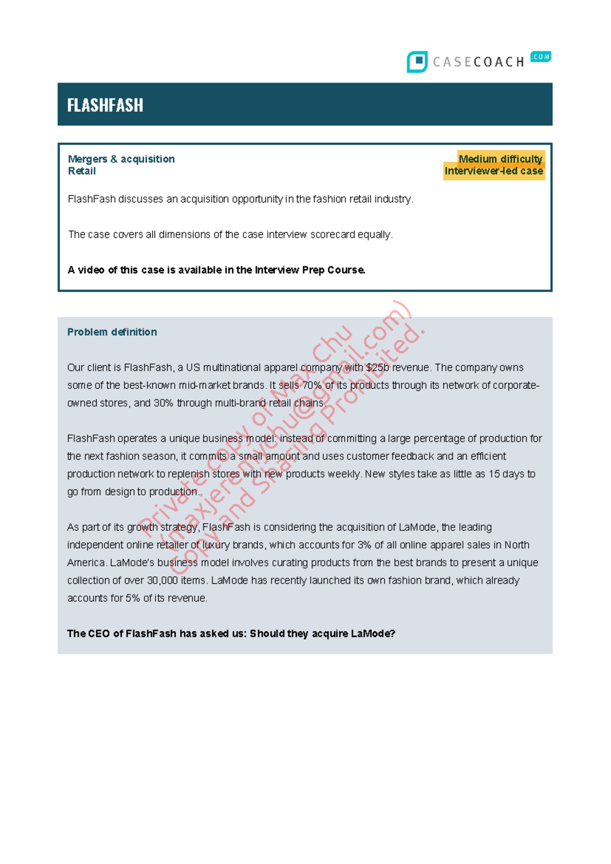 Case Study: Flash Fash Acquisition Evaluation - M&A Analysis - Studocu